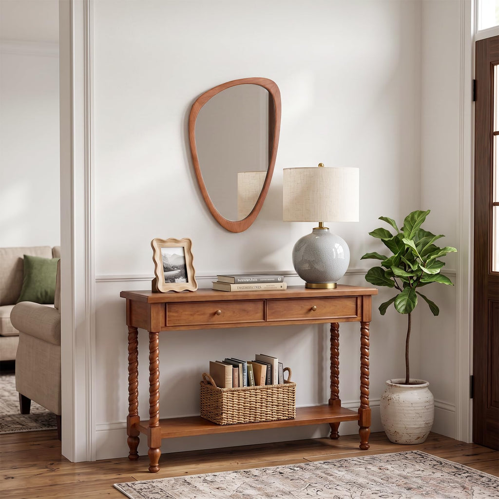 Asymmetrical Mirror, Irregular Wall Mirror, Wall Mirrors Decorative Living Room Entryway Hall, Wood Mirror for mid