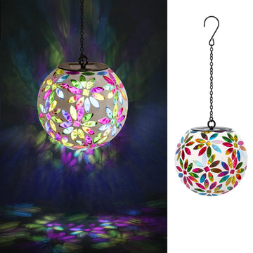 Hanging Solar Lanterns, Pink Mosaic Solar Lights Garden Decor