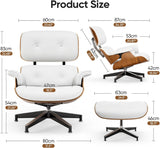 Mid-Century Modern Lounge Chair & Ottoman — White PU Leather, Walnut Base, Standard