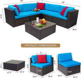 6 Pieces Patio Furniture Sets Outdoor Sectional Sofa All Weather PE Rattan Patio Conversation Set Manual Wicker Couch with Cushions and Glass Table (Blue) A106-B08HKS9SZY