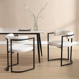 White Sherpa Dining Chairs Set of 4, Modern Boucle Barrel Dining Chairs with Comfy Back