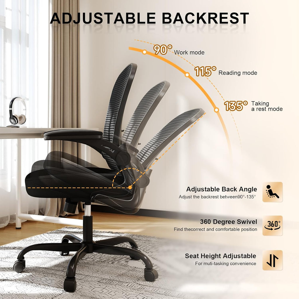 Ergonomic Desk Chairs 330LBS Capacity High Back Mesh Computer Chair with Flip-up Armrests, Comfy Work Chair with
