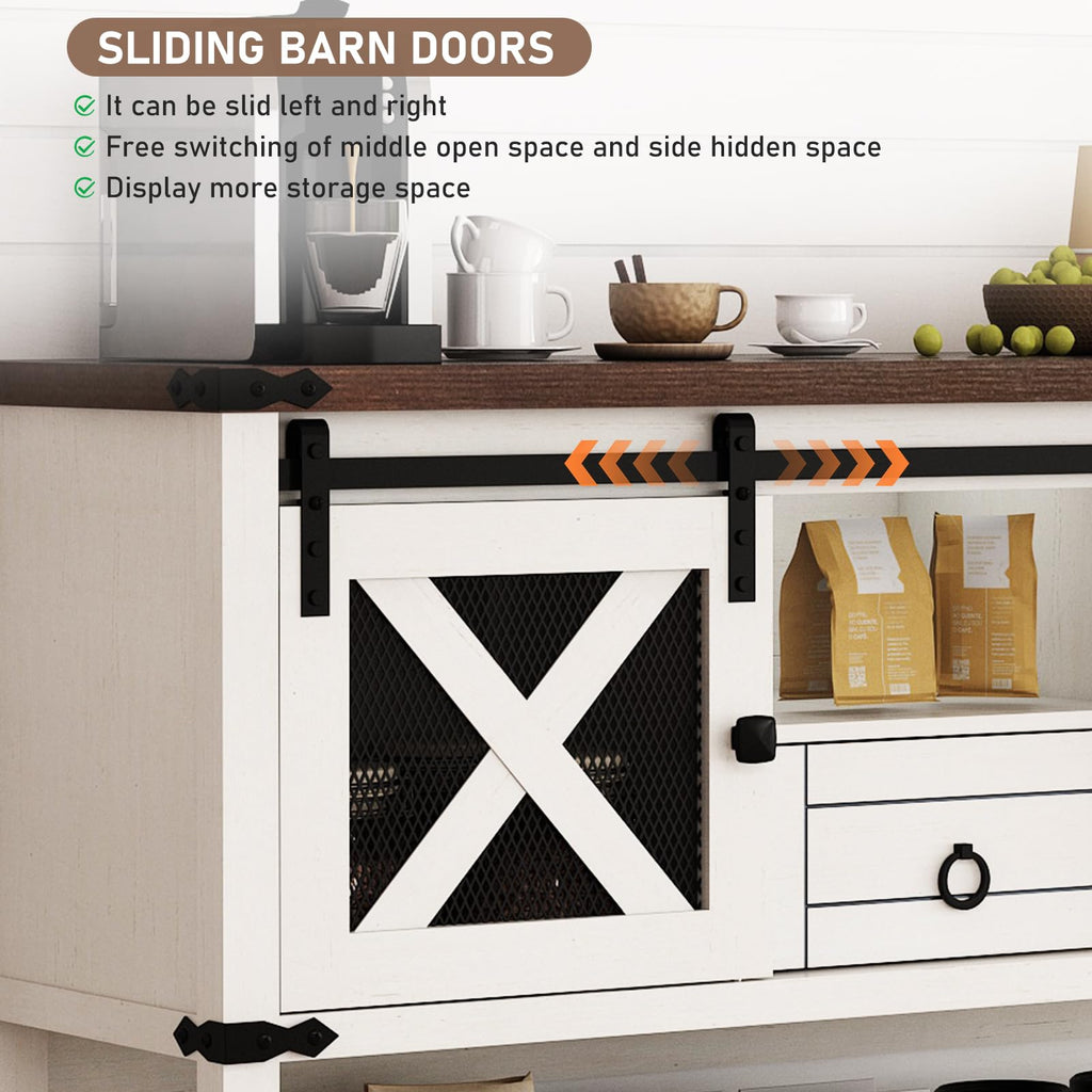 Farmhouse Entryway Table with 2 Sliding Barn Doors & Drawer, 46'' Rustic Console Table with Storage, Open Shelf