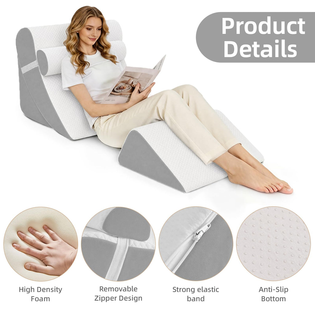 Wedge Pillow Set for After Surgery, White/Light Grey