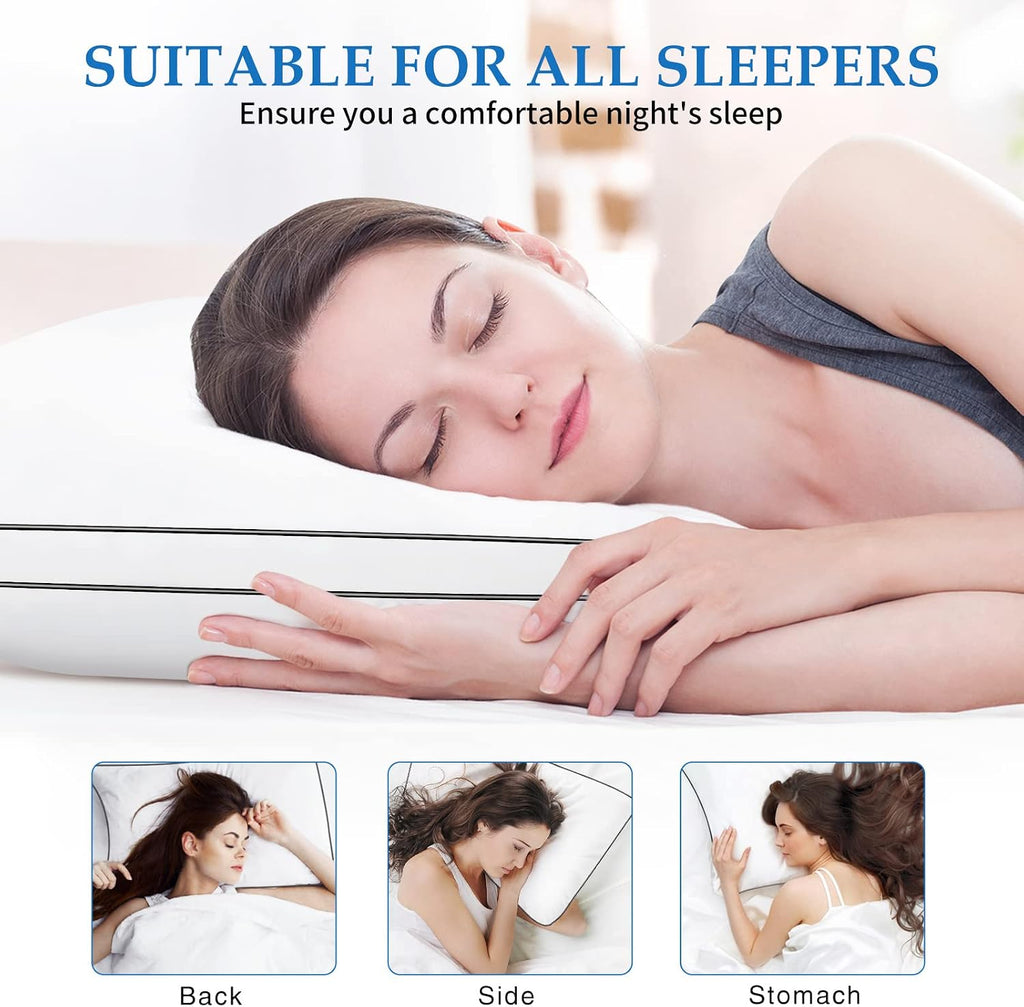Pillows Queen Size Set of 2, Hotel Luxury Gusset Sleeping Pillow | No Flattening, Soft & Supportive, Oeko-Tex