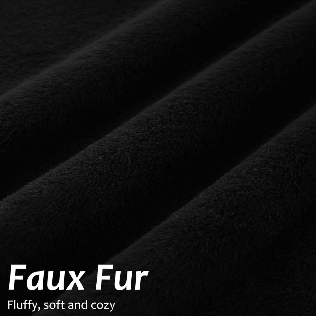 Faux Fur Plush Throw Pillow Covers 18x18 Set of 2, Luxury Soft Fluffy Cozy Decorative Pillow Covers, Black