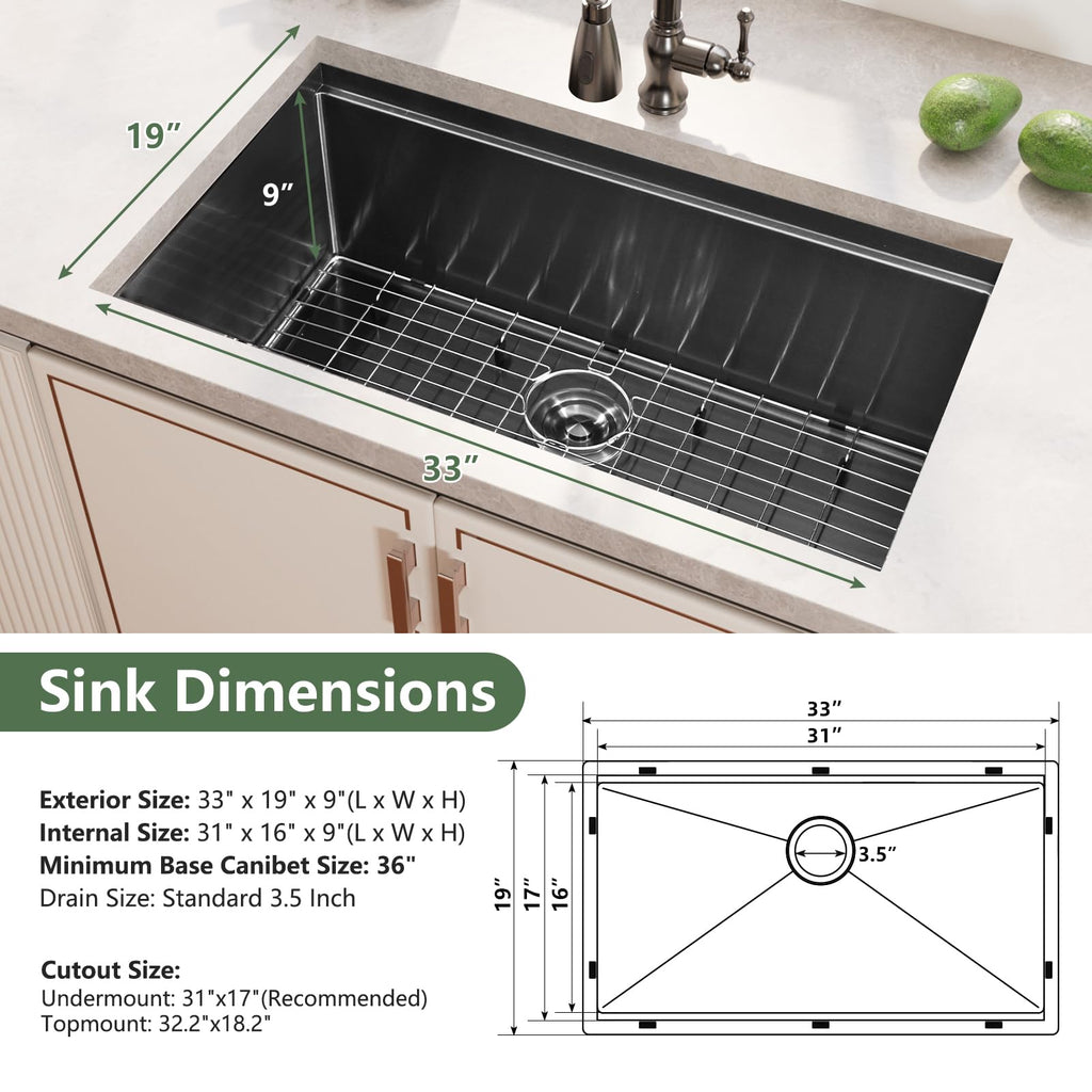 33 Inch Gunmetal Black Undermount Stainless Workstation