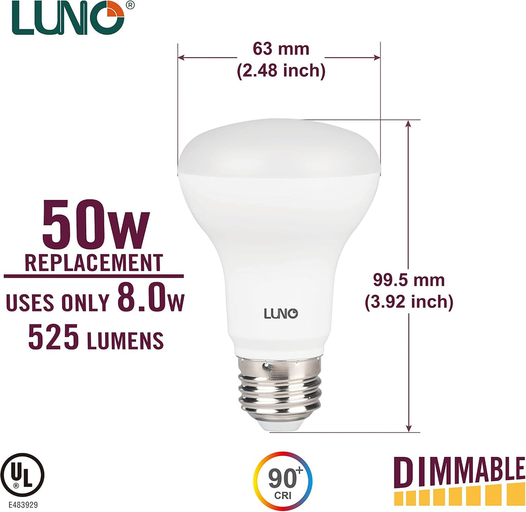 R20 Dimmable LED Bulb, CRI 90+, 8W (50W Equivalent), 525 Lumens, 4000K (Neutral White), Medium Base (E26), UL &