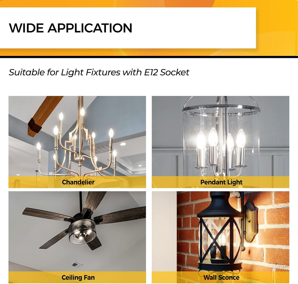 Candelabra Light Bulbs 40W Eq, 5000K Dimmable, E12 LED Bulb 12 PCS