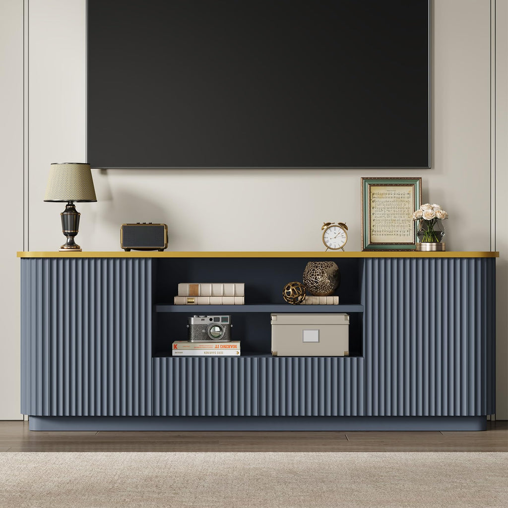70"Fluted TV Stand for TVs Up to 80", Modern Entertainment Center with Curved Profile Design, TV Console with Drawer