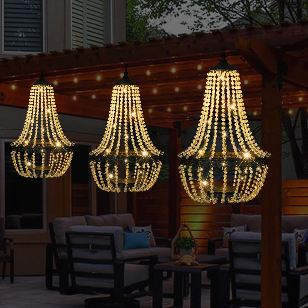 28" Hanging Solar Chandelier Outdoor Waterproof 30 LED Lantern