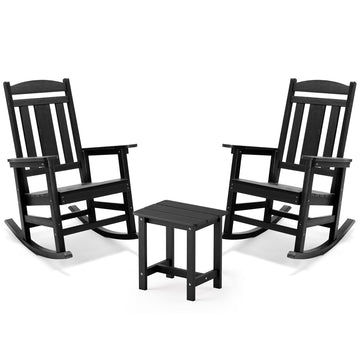 Outdoor Rocking Chairs Set, 3-Piece, HDPS Poly Porch Rockers with Table, Plastic Weather Resistant Rocking Chair Set
