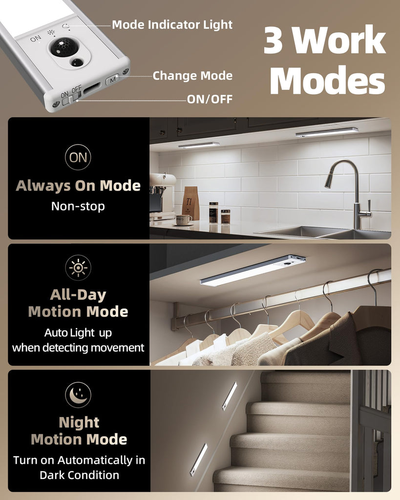 Under Cabinet Lighting with Charging Station, 2400mAh Motion Sensor Light, LED Coutner Lights Wireless