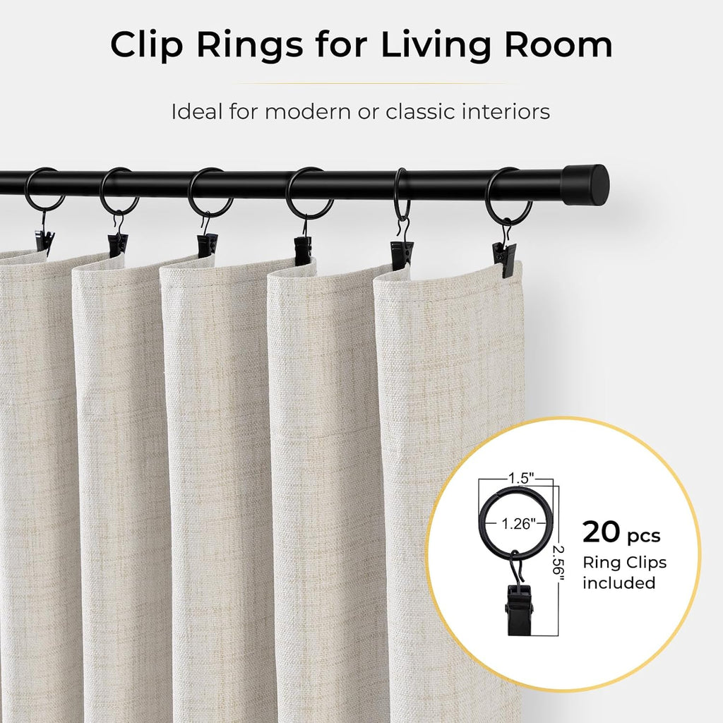 100% Blackout Curtains, Black Out Curtains 96 Inch Long, Clip Rings Linen Blackout Drapes, Thermal Insulated Room