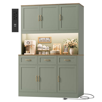 Kitchen Pantry Storage Cabinet, Tall Kitchen Hutch Cabinet, Green