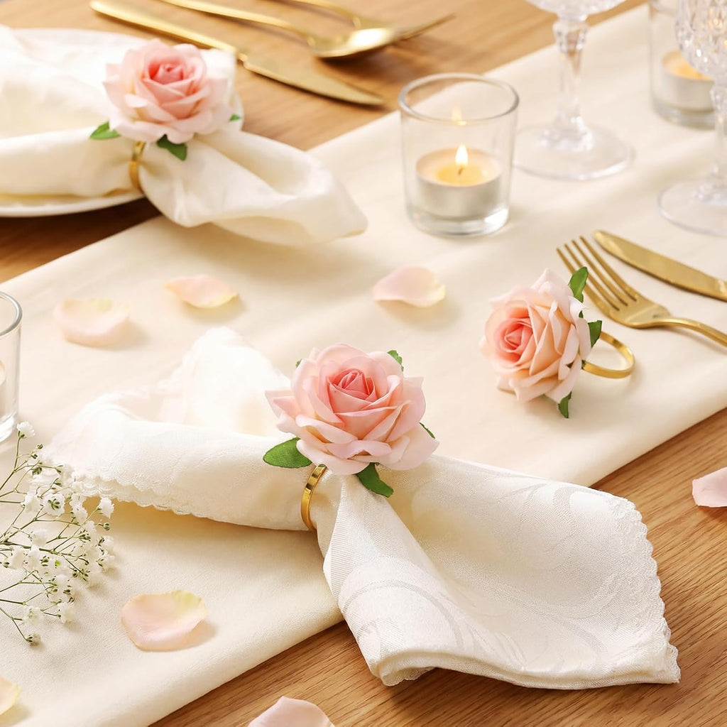 Set Mother's Day Napkin Ring Rose Flower Metal Napkin Ring Designed with Rose Serviette Buckle for Mother's Day - Set of 8