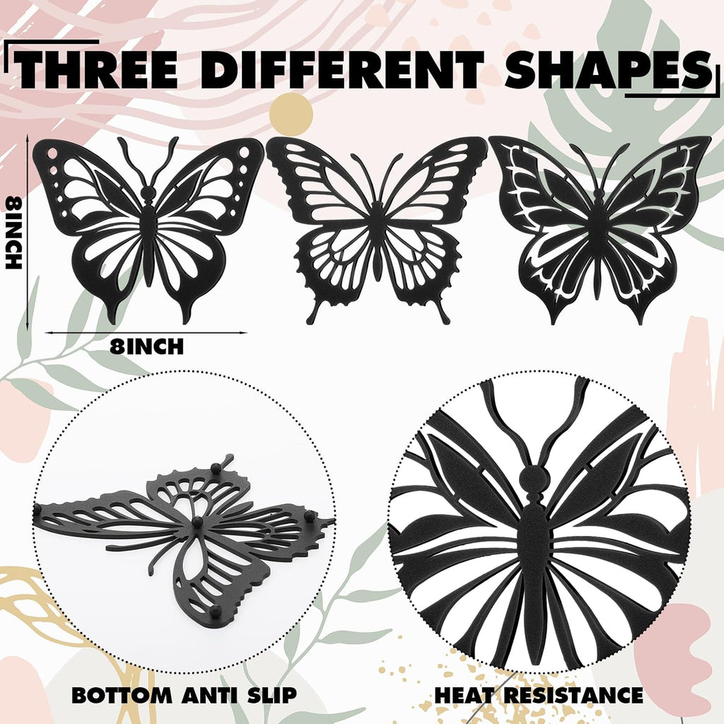 Cast Iron Trivets for Hot Dishes 8 Inch Butterfly Cast Iron Trivets for Dutch Oven Wood Stove Pots and Pans Hot - Set of 3