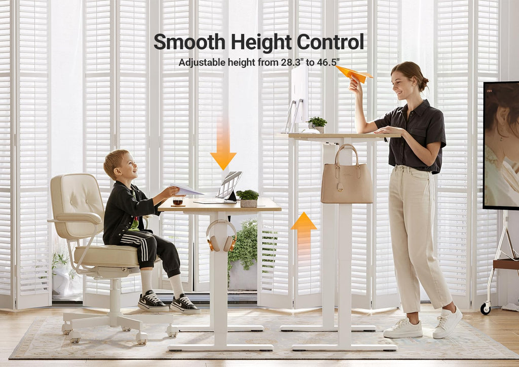 Electric Standing Desk Adjustable Height, 55 x 24 Inch Sit Stand Desk with T-Shaped Frame, 3 Memory Presets & Cable