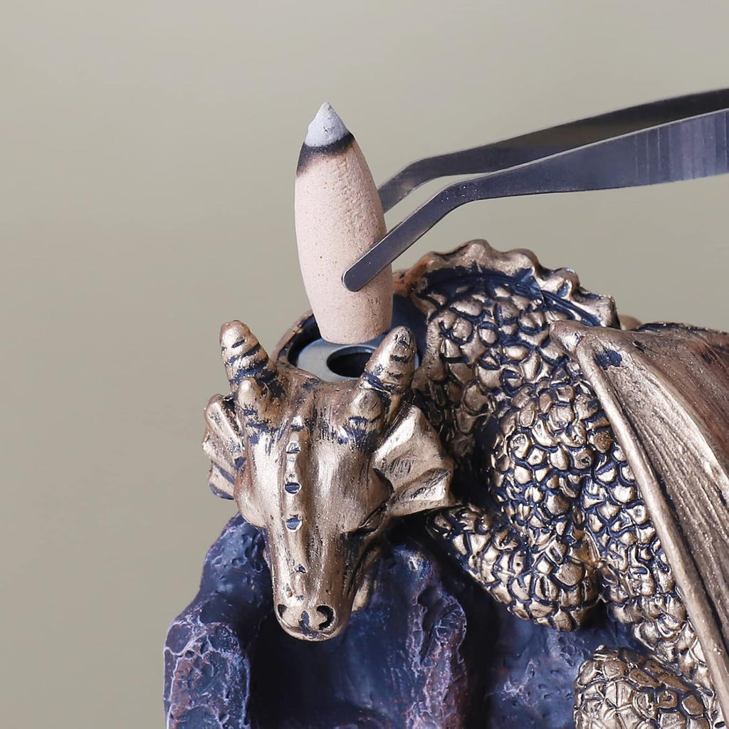 Dragon Backflow Incense Holder Waterfall Incense Burner, with 100 Backflow Incense Cones,1 Mat,1 - Set of 4