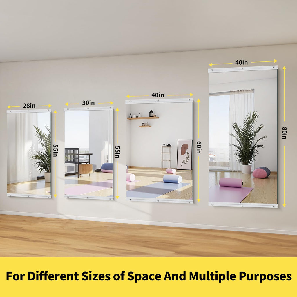 80x40 Gym Mirrors, 2-Pack, Frameless, Wall Mounted
