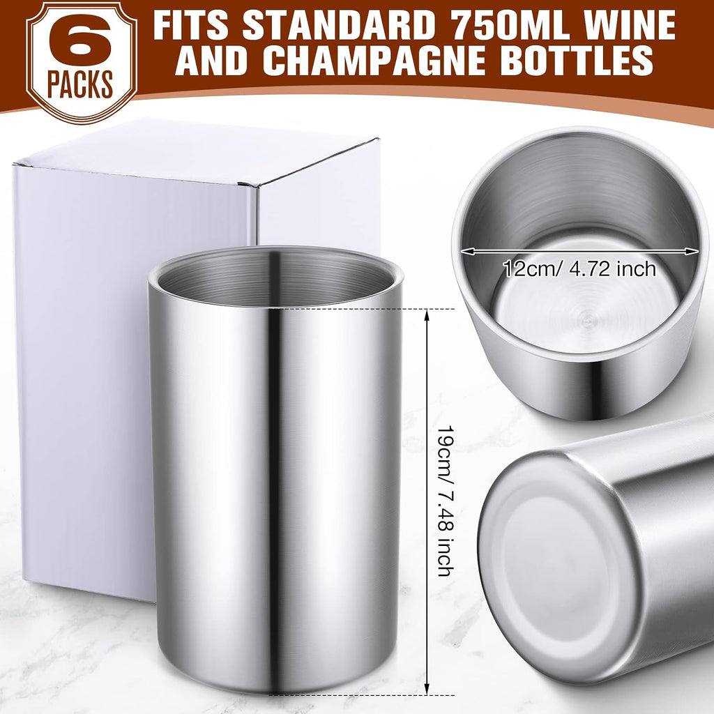 Wine Chiller Bucket Wine Bottles Cooler Bulk, Stainless Steel Double Wall Insulated Champagne Ice Bucket - Set of 6