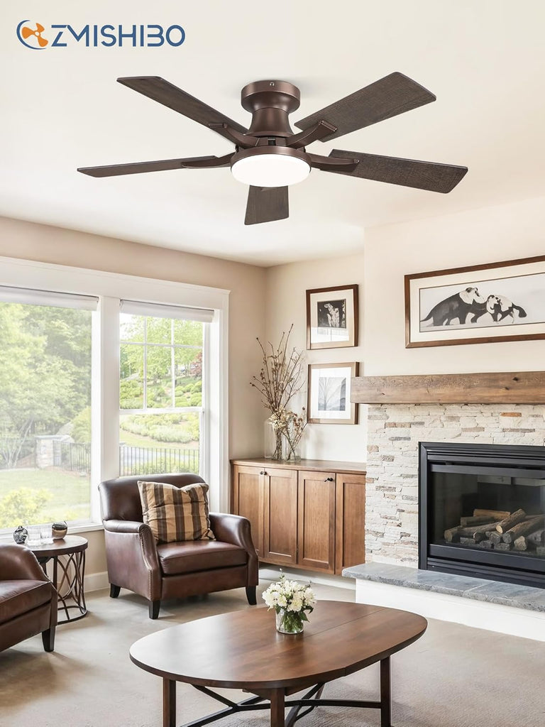 42 Inch Ceiling Fan with Light, App&Remote Control, Flush Mount Low Profile, Dimmable 20W LED Light, Quiet Reversible Motor for Bedroom, Living Room, Apartment, Brown A101-B0F8B5N8ZD