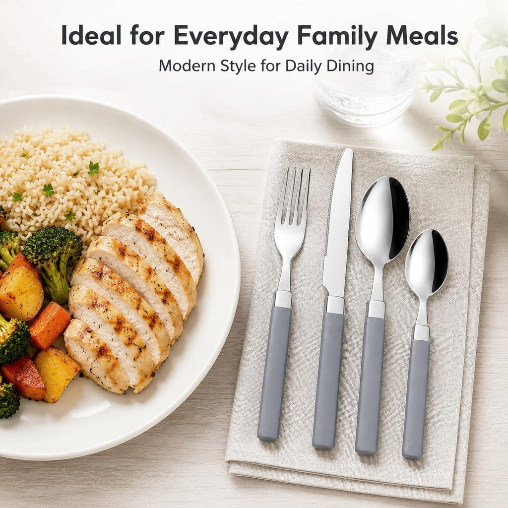 16 Piece Stainless Steel Flatware Set Color Handles Gray