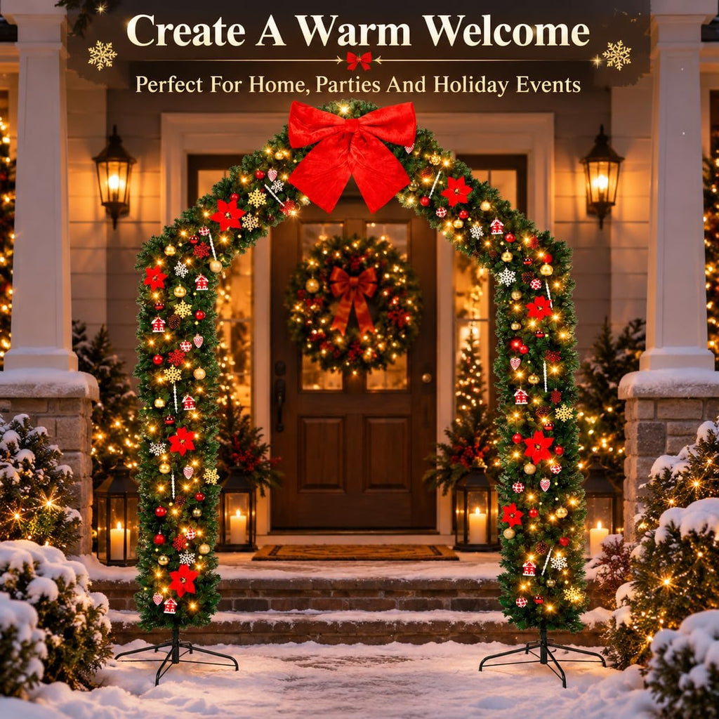 Christmas Tree Archway, 8.5 FT Artificial Holiday Arch with LED Lights