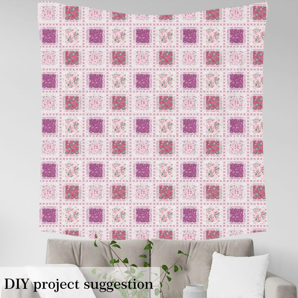 Purple Florals Soft Polyester for Sewing Lover, Beautiful Plants Fabric by The Yard No Stretch, Patchwork Plaid