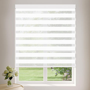 Cordless Zebra Blinds for Windows (29" W X 72" H, White) Free-Stop Zebra Roller Shades Dual Layer Light Filtering