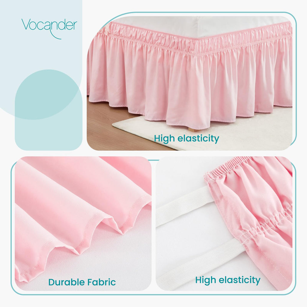 Pink Queen Bed Skirt 14 Inch Drop, Elastic Wrap Dust Ruffle