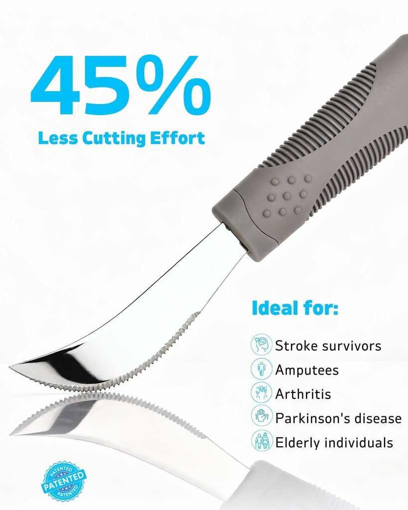 7 oz Heavy Weighted Adaptive Utensils Set with Rocker Knife - Maximum Weighted Silverware for Severe Parkinson's
