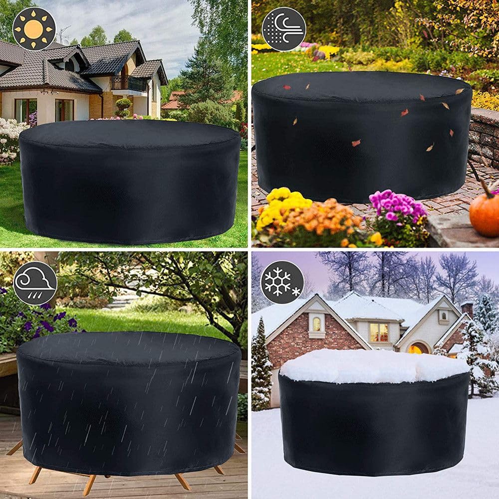 Outdoor Furniture Covers - Waterproof & Wind/Dust Proof for 120" Dia x 30" H Round Table & Chairs