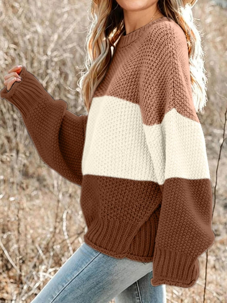 Color Block Knit Sweaters Crewneck Long Sleeve Pullover Cozy Loose Fall Cute Sweater Tops Winter Outfits