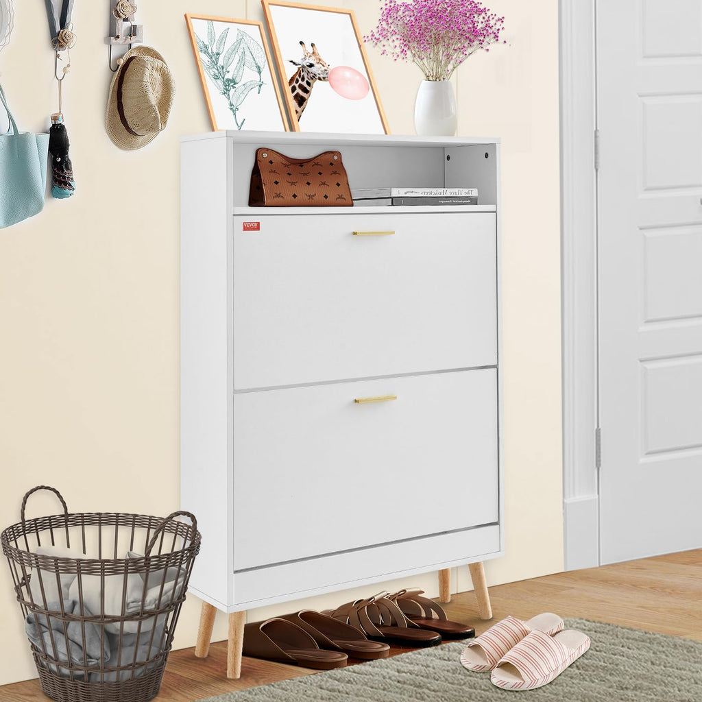 Shoe Storage Cabinet, 31.5" D x 9.4" W x 47.3" H, White