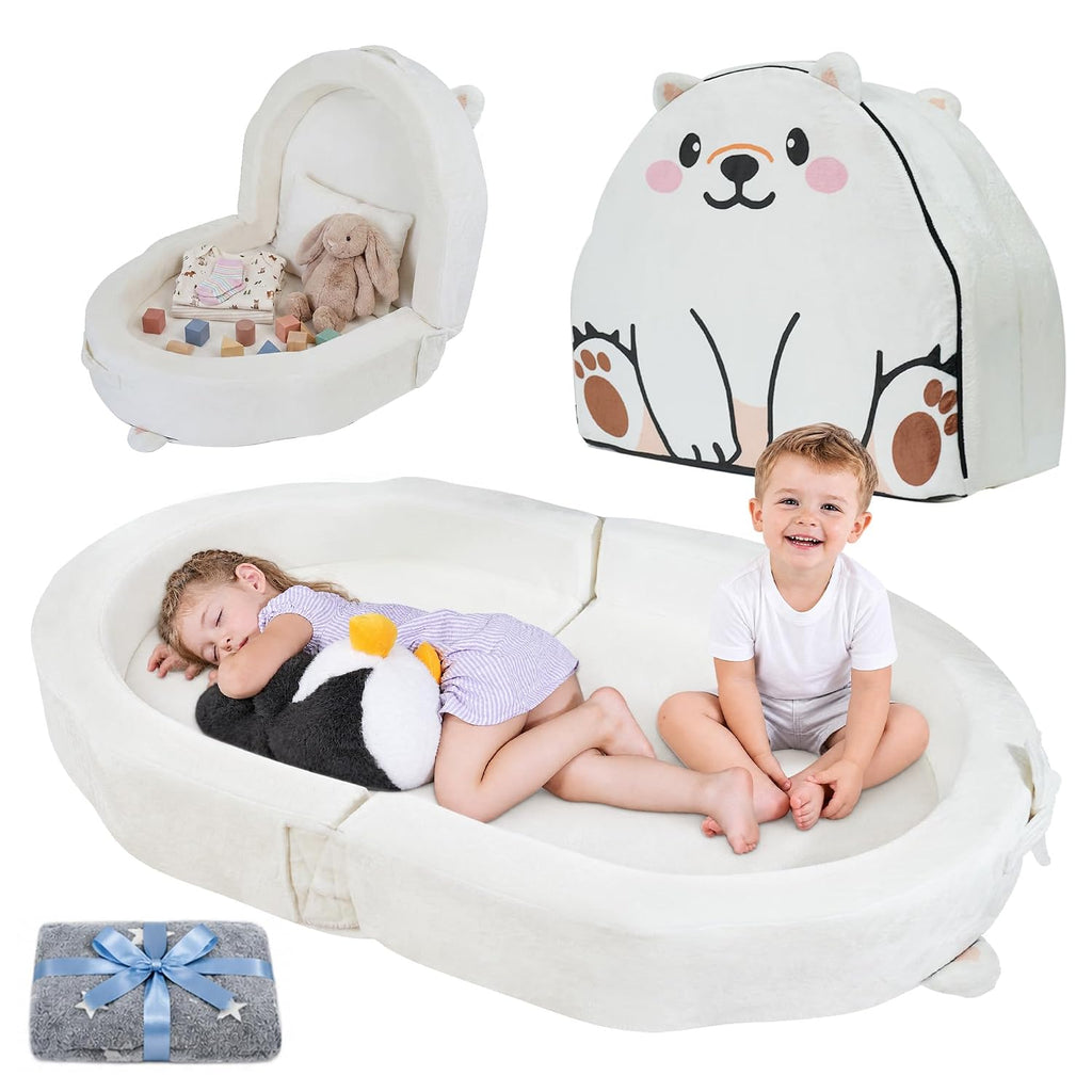 Portable Toddler Bed Folding Toddlers Floor Beds for Kids/Twins Foldable Travel Bed for Baby Extra-Roomy Toddler Bed