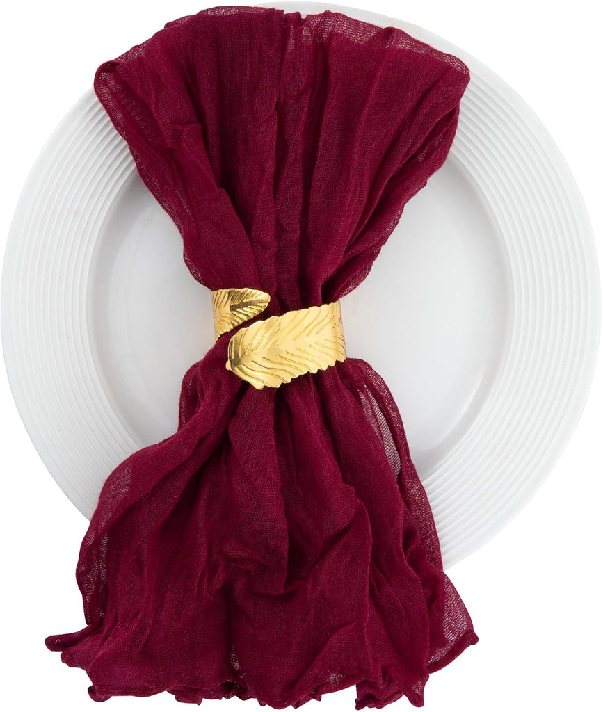 Gold Leaf Napkin Rings, Metal Leaves Napkin Ring - Set of 8