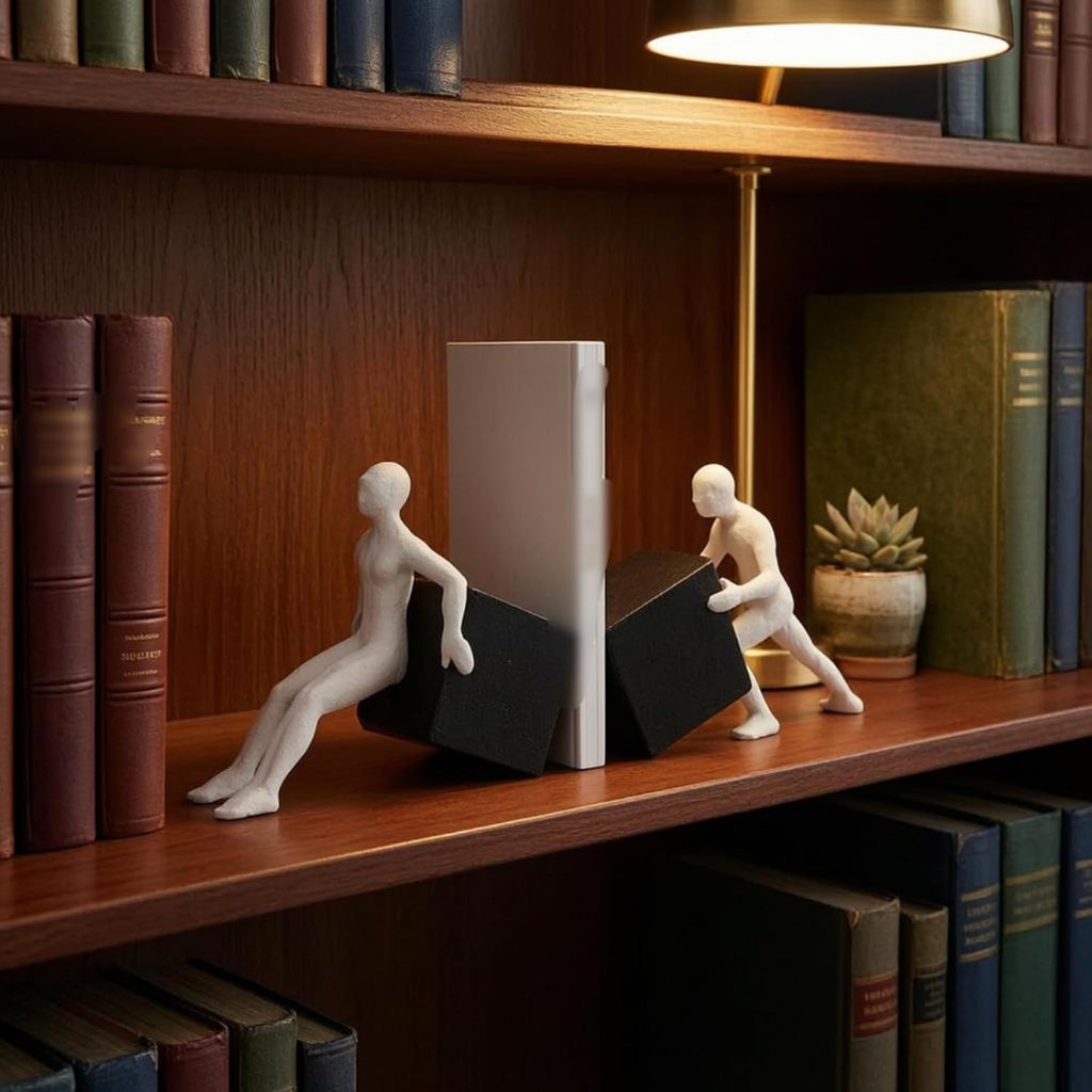 Abstract Figure Bookend Modern Sculptural Resin Decorative Piece Providing Structure for Novels Textbooks Magazines