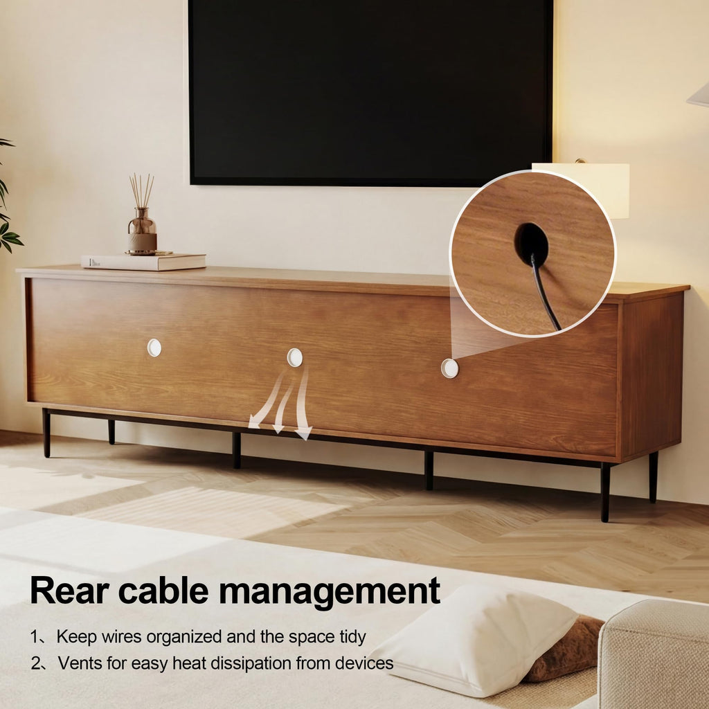 86 Inch Mid Century Modern TV Stand, Solid Wood Media Console with 6-Drawer Storage, Sideboard
