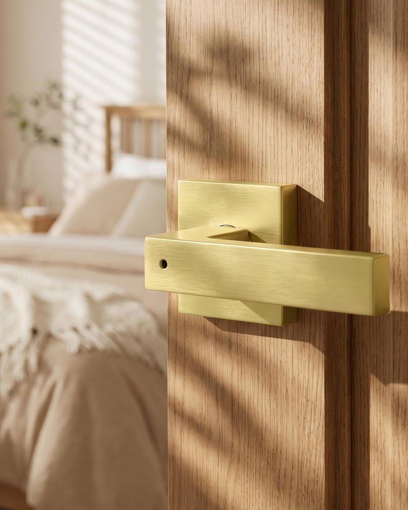 Brushed Gold Privacy Door Handles Interior, Bedroom - 6 Pack