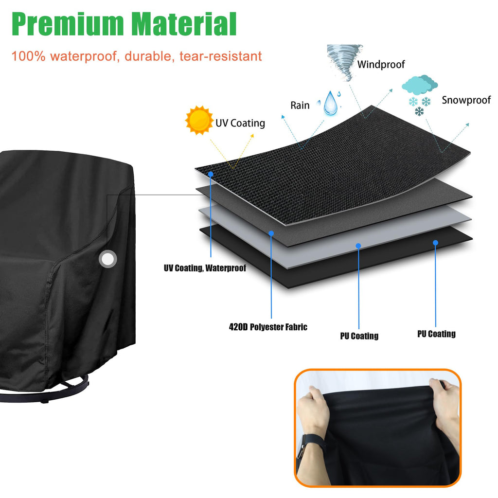 Patio Swivel Chair Cover Waterproof Outdoor Tall Swivel Chair Slip Covers Outside Small Large Oversized Wicker Lawn