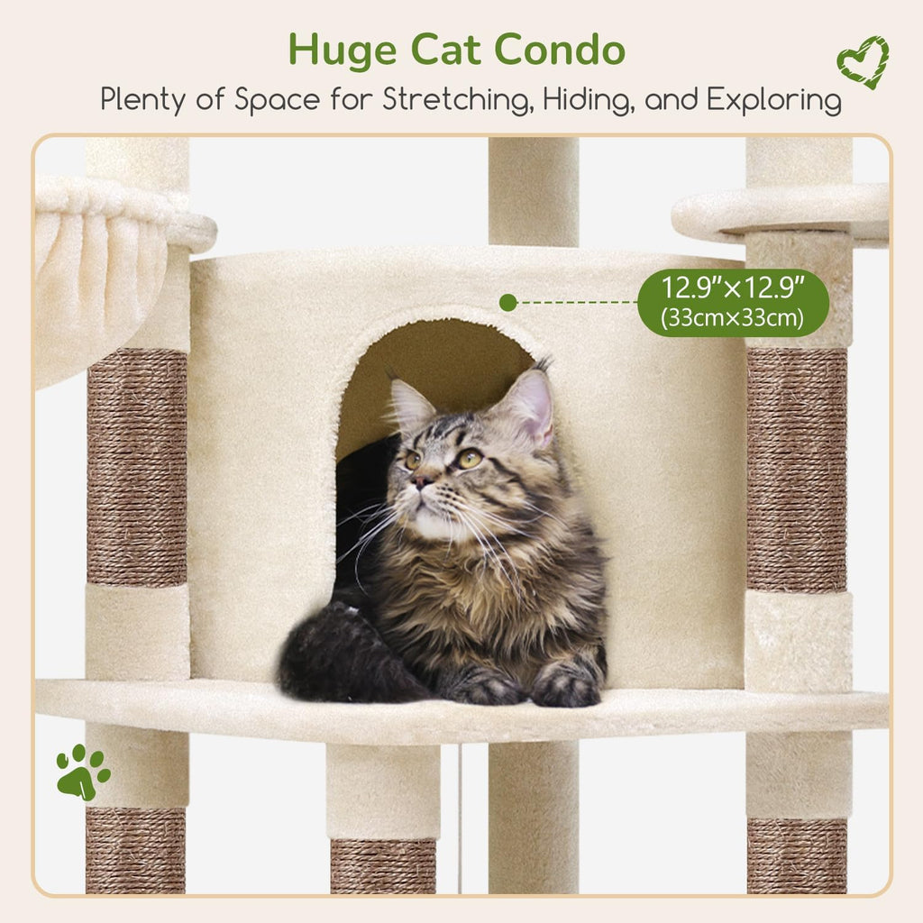 Corner Cat Tree, 51in Curved Series Modern Cat Tower for Indoor Cats with Hammock, 7 Sisal Scratching Posts