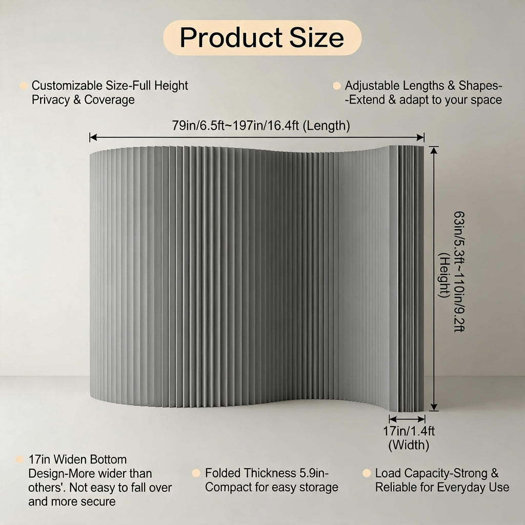 Portable Folding Paper Room Divider Wall, Retractable Temporary Partition Wall, Freestanding Privacy Screen for Room