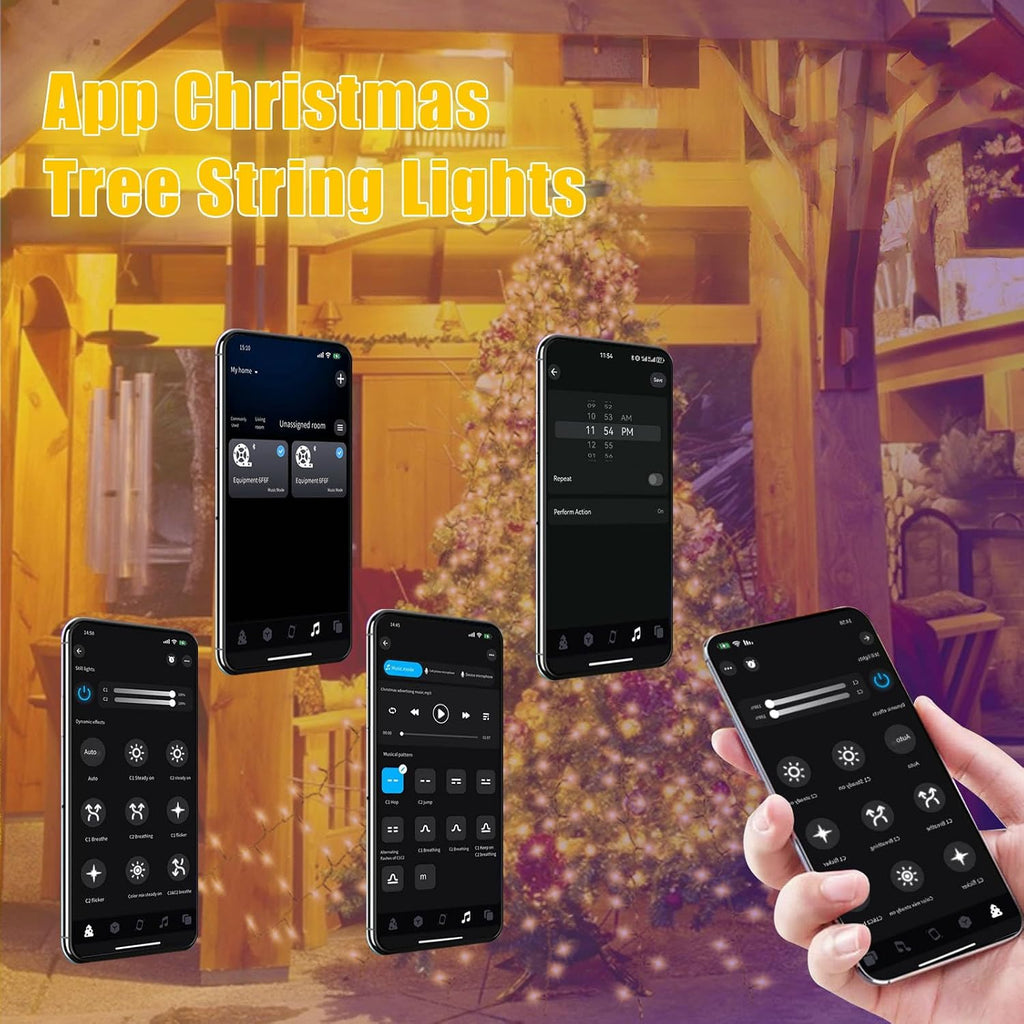 Smart Christmas Tree Lights, APP Control 6.56Ft 16 Lines String 400 LED Decorations Lights with Ring, DIY scenarios