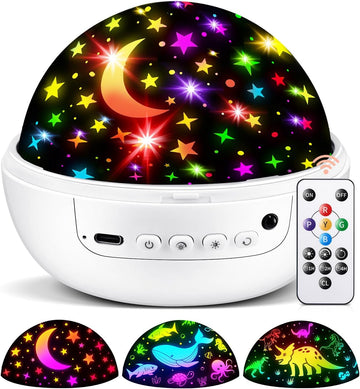 Boy Room Decor, 93 Lighting+3 Films Toddler Room Decor, Remote+Dimmable+360° Slient Nightlight for Baby Nursery