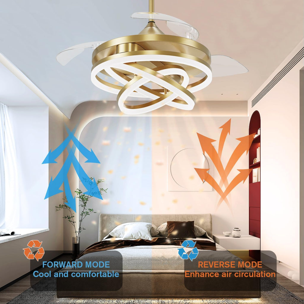 42'' Retractable Chandelier Ceiling Fan with Light, Gold