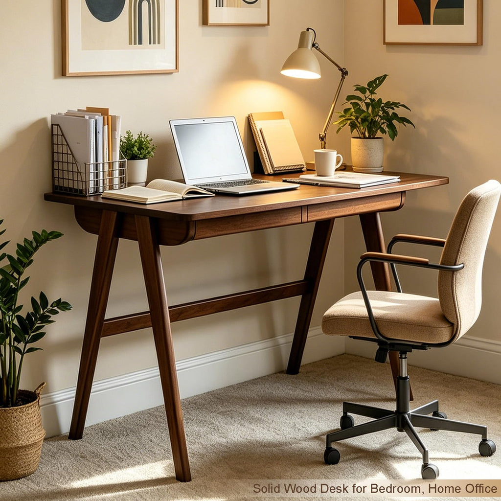Solid Wood Writing Desk, Small Computer Desk with Drawers