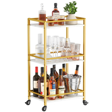Mini 3 Tier Rolling Bar Cart with Lockable Wheels, Gold