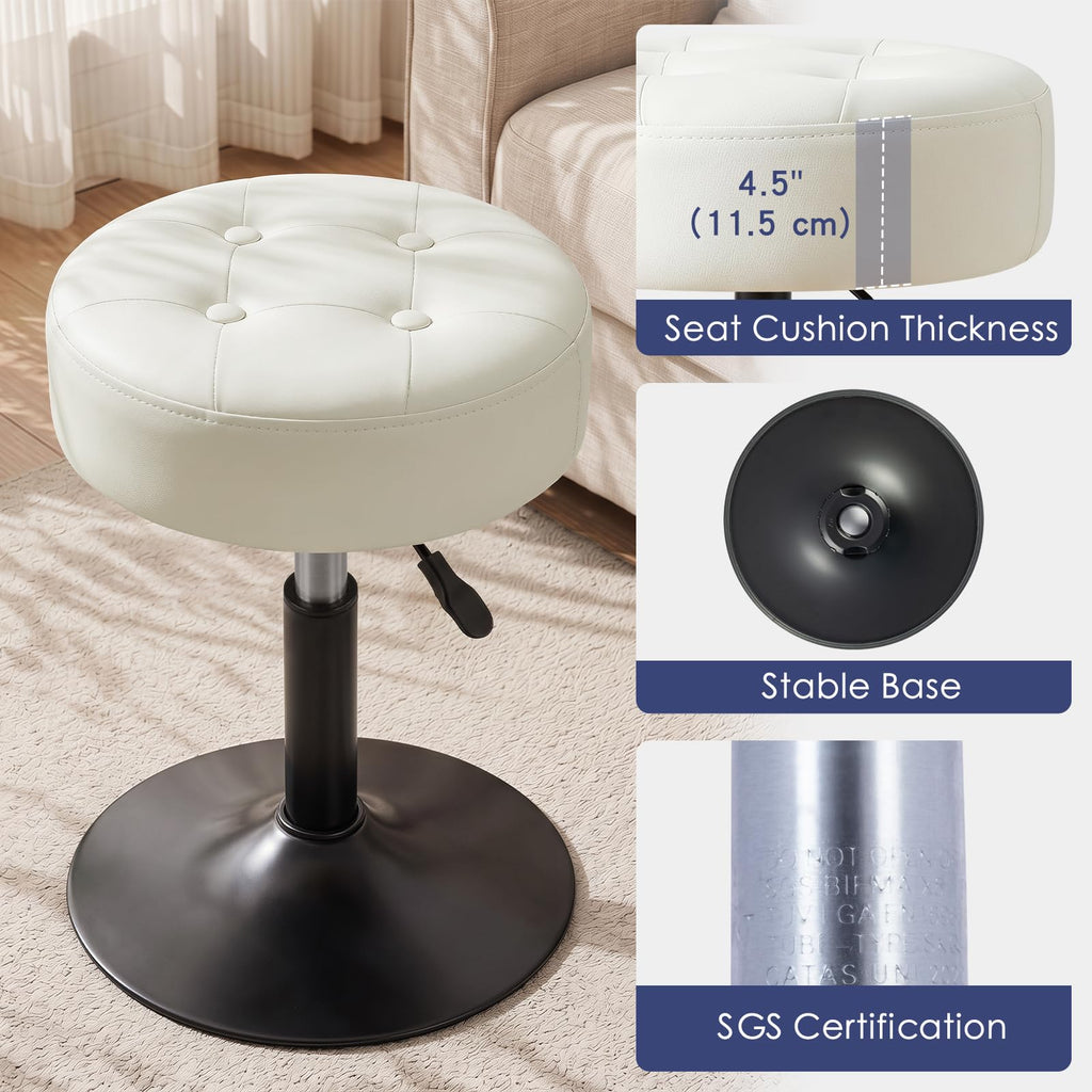 Adjustable Swivel Vanity Stool, Makeup Ottoman Stool, PU Leather Chair for Makeup Room, Small Makeup Stool for