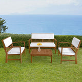 4-Piece Patio Conversation Set Acacia Wood Outdoor Sofa & Chairs with Coffee Table